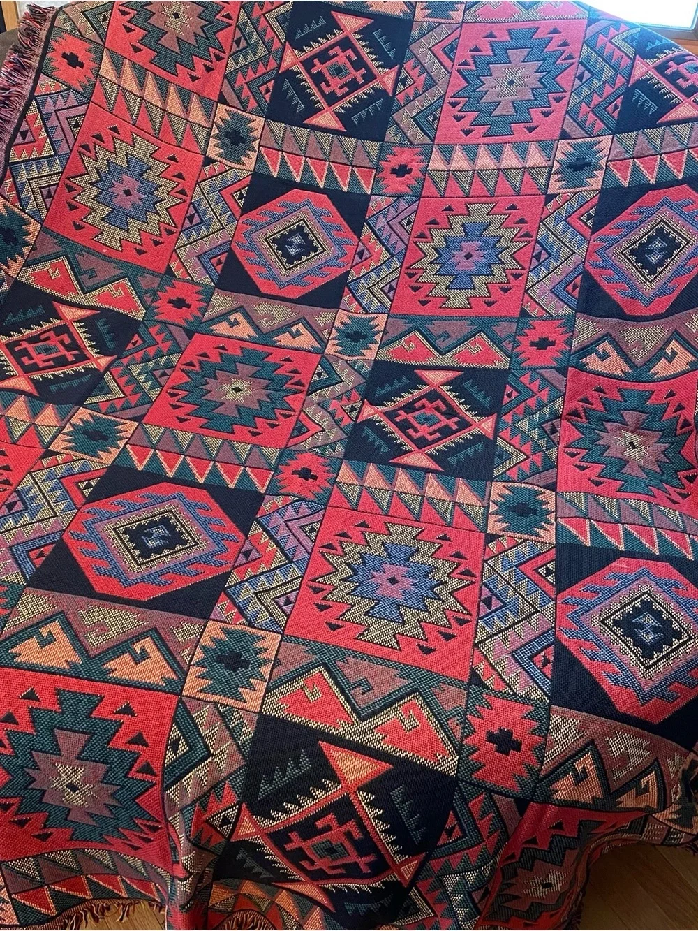 Vintage Goodwin Weavers Throw Blanket Tapestry Aztec Southwest 48”x68”